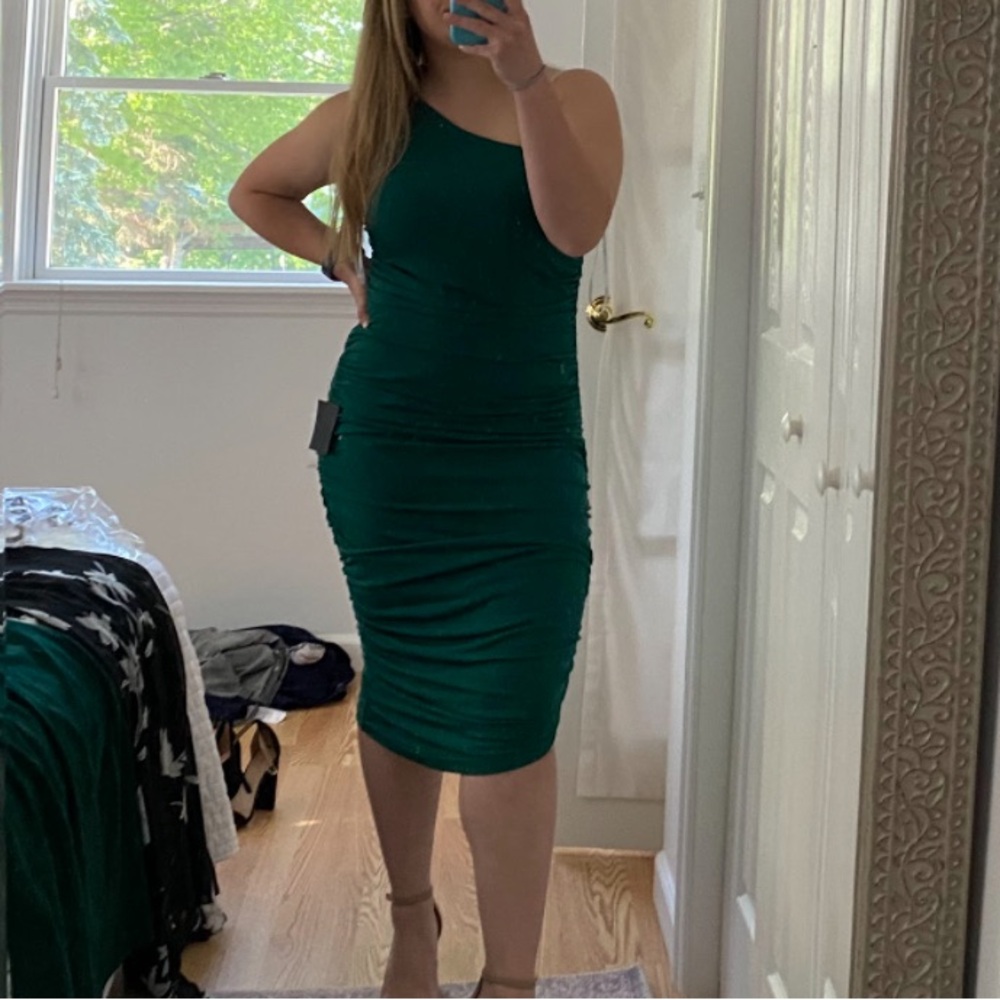 Lulu's One Shoulder Green Dress
